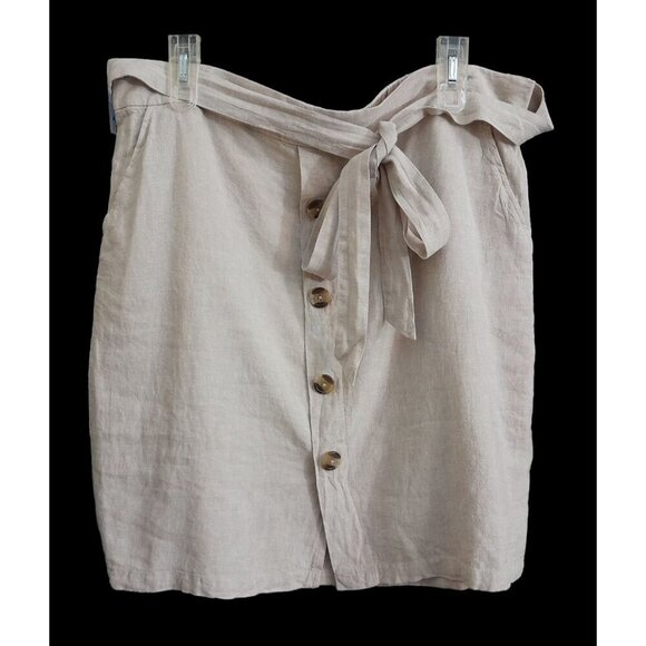 Prosecco Size 16 Linen-Blend Luxury Resort Waist-Tie Skirt Pockets Beige - Picture 1 of 5